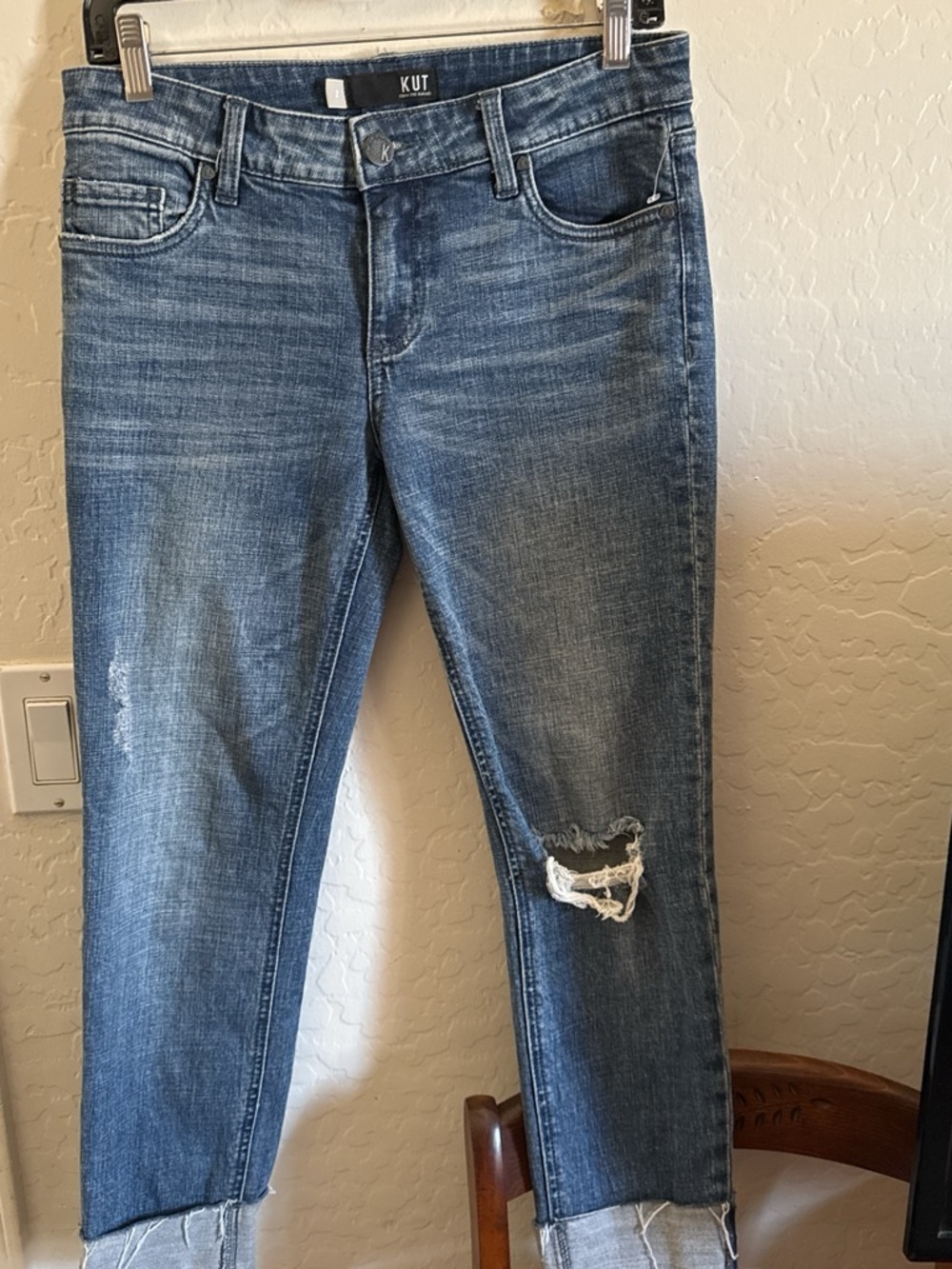 Kut from the Kloth Washed Blue Distressed Ankle Jeans